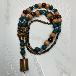 ✨Handmade Beaded Necklace with Tiger Eye Pendant